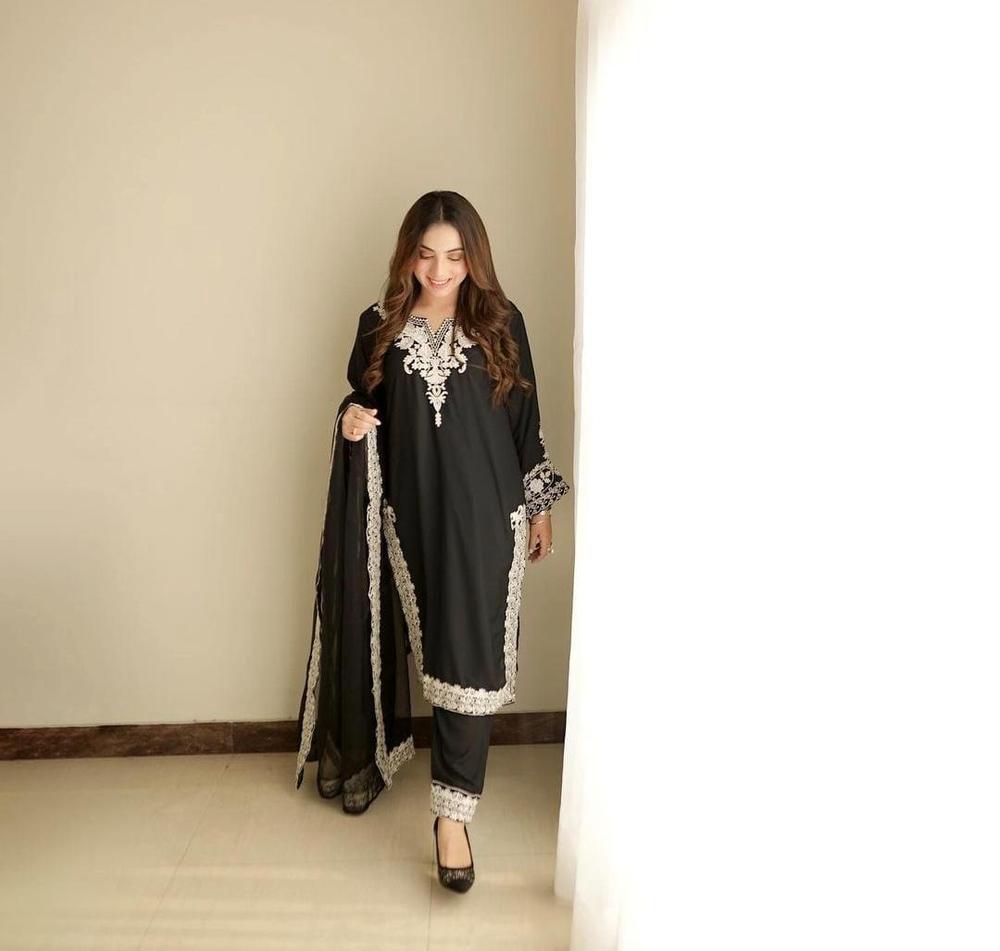 3 Pcs Women's Stitched Organza Emoridered Suit