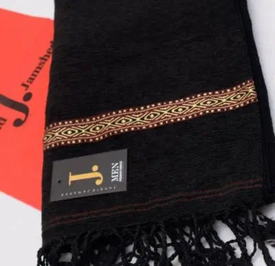 Luxurious Black Embroidered Velvet Shawl - 1 Pc
