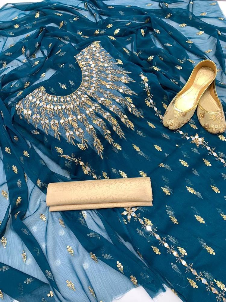 3 Pcs Women's UnStitched Chiffon Embroidered Suit