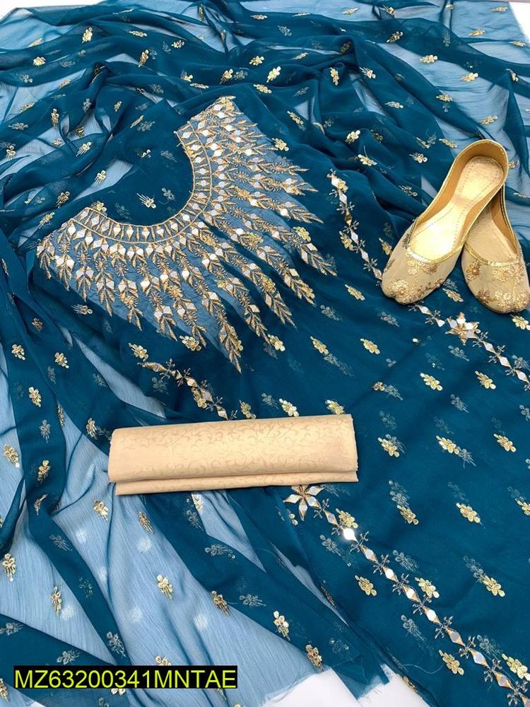 3 Pcs Women's UnStitched Chiffon Embroidered Suit