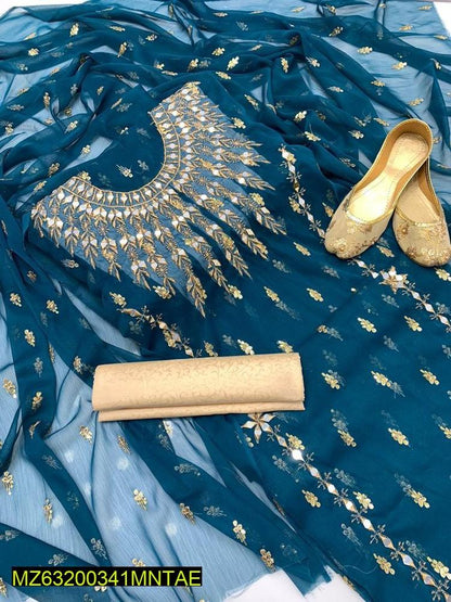 3 Pcs Women's UnStitched Chiffon Embroidered Suit