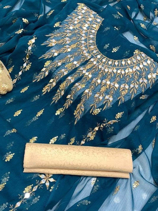 3 Pcs Women's UnStitched Chiffon Embroidered Suit