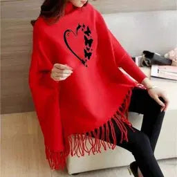Women's Fleece Printed Poncho