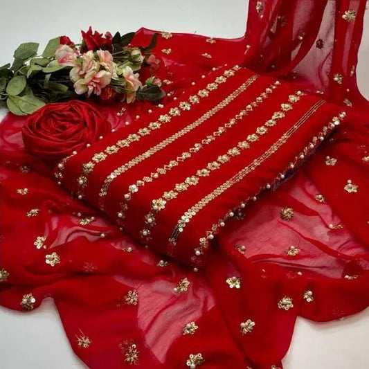 3 Pcs Women's Unstitched Chiffon Embroidered Suit