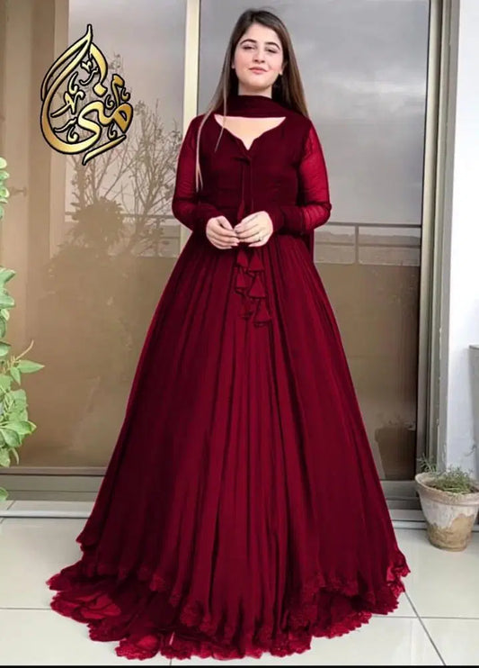 3 Pcs Women's Stitched Chiffon Plain Suit